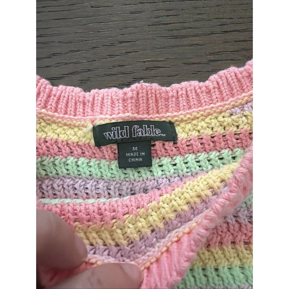 Wild Fable Pastel Striped Knit Crop Tank Top Pink Yellow Green Purple Med